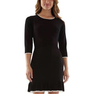 BCX DRESS Womens Ribbed Ruffled 3/4 Sleeve Round Neck , Wear To Work Sweater L
